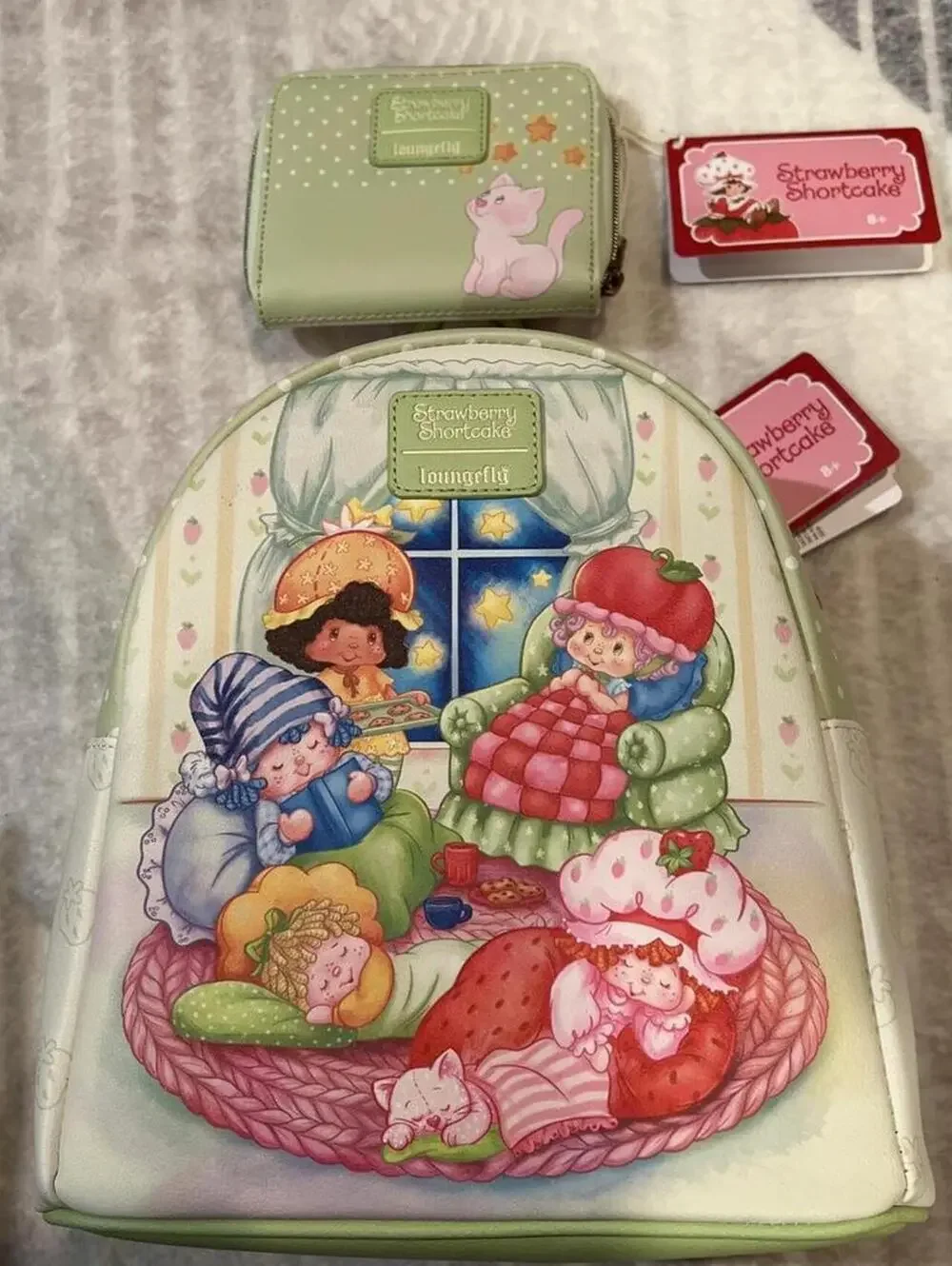 Loungefly Strawberry Shortcake Pie Toss Backpack Wallet Set NWT